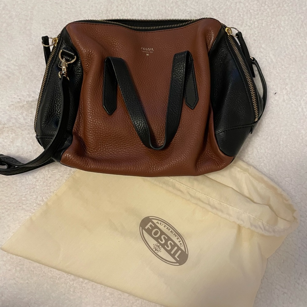 FOSSIL. Black/brown leather bag